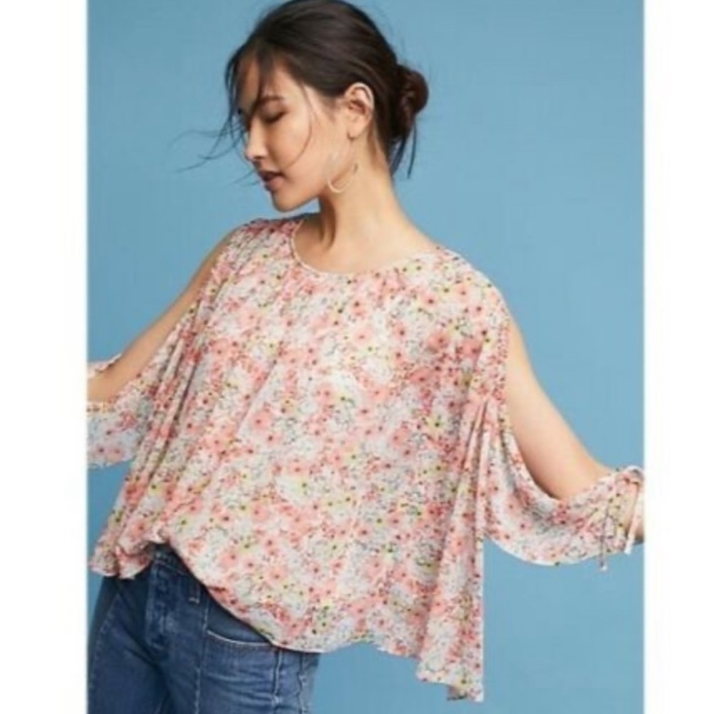 🆕 Anthropologie Floral Blouse - Size Small - With Strings Detail at Shoulder